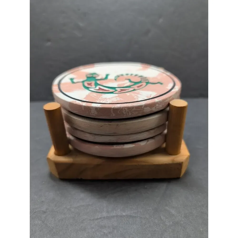 Southwestern Patterned Stone Engraved Coasters (4) In Holder